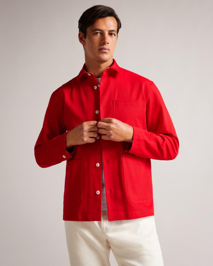 Chemises Ted Baker Dropped Shoulder Shacket Rouge Homme | XMI-61120042